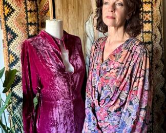 Vintage 1920s silk velvet ($95) and silk floral ($110) blouses, size small
