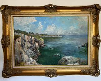 William Visintin, Italian Coastal large oil painting in museum quality frame, $1800