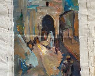 Collection of canvases in medium & large sizes by Moroccan artist A Fayed from Tangiers, trained in Paris. $275 for large, $225 for mediums.
