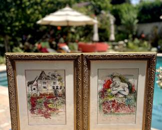 Original Mixed Media Hand Signed Art "The Personification of Apennines Shivering”, study, 1995. Framed, 15” x 19”. $128 each or $225 for the pair.