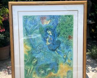 Very large poster size vintage 1973 limited edition Mark Chagall lithograph, signed and numbered in pencil by the artist. “The Magic Flute” was a piece commissioned by the NY Metropolitan Opera in 1967 for the front cover of their programme of the Mozart opera by the same title. $7900