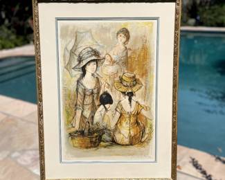 Portrait of Girls at Play Lithograph by Jacques Lalande Signed. Framed, numbered 149/200, 15" x .1" x 22", Frame 22" x 29.25", $350