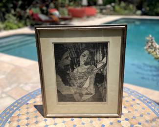 Signed Chilean Artist Lucy Corzeche Original Etching - FRAMED 17.25" X 20.5", $275
