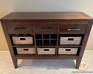 IFM Wood Console Table with Wicker Baskets
