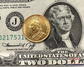 1892 Queen Victoria British Sovereign GOLD Coin