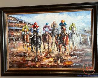 Signed Horse Racing Original Oil on Canvas