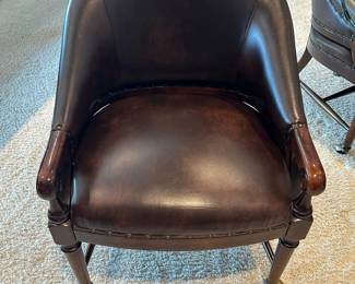 Carved Pineapple Based Table with Leather Game Rolling Chairs
