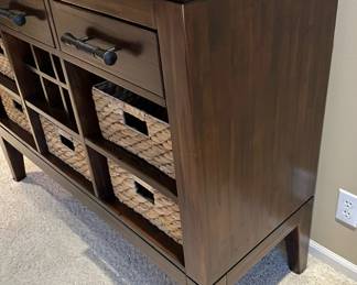 IFM Wood Console Table with Wicker Baskets
