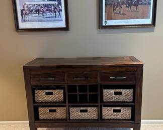 IFM Wood Console Table with Wicker Baskets
