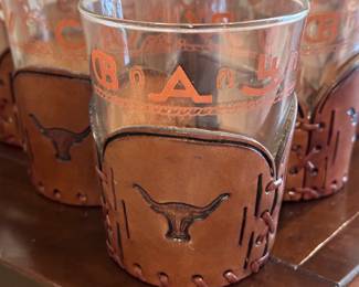 LIBBEY - BAMCO Western Cocktail Glasses with Tooled Leather Holders