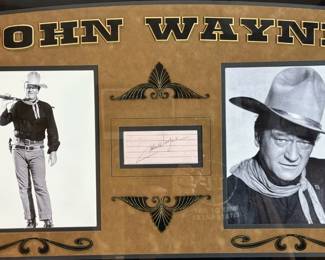 JOHN WAYNE Autographed Custom Cut Signature Framed with 2 JOHN WAYNE 8 x 10's