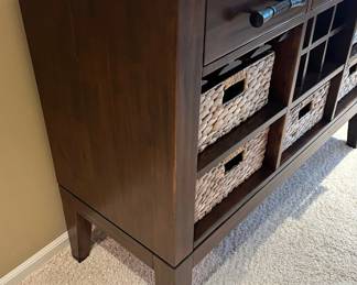 IFM Wood Console Table with Wicker Baskets
