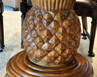 Carved Pineapple Based Table with Leather Game Rolling Chairs
