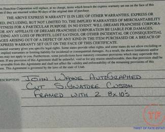 JOHN WAYNE Autographed Custom Cut Signature Framed with 2 JOHN WAYNE 8 x 10's