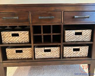 IFM Wood Console Table with Wicker Baskets
