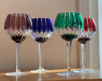  Ajka Crystal, CASTILLE ALBERGA Balloon Wine Glasses, Multi Color, Cut to Clear
