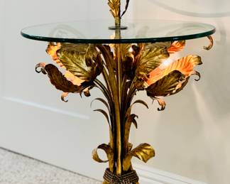 Hollywood Regency Italian Gilded Flower Side Table by Hans Kogl