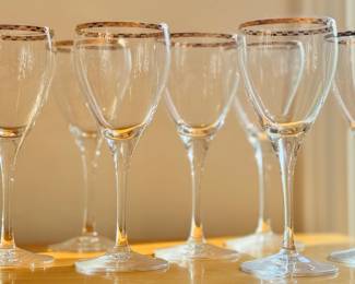 Vintage Wine Goblets with Gold Trim, Clear Glass