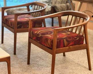 Folke Ohlsson for Dux,  Pair Danish Teak Arm Chairs. "Cadillac Motor Car" property tag.