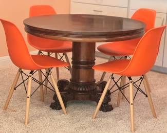 Molded Plastic Shell, Eiffel Tower base, Designer repro Side Chairs