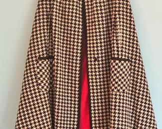 Vintage Houndstooth Cape with Red Fleece Lining