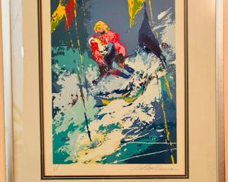 Leroy Nieman screen print, signed, "Skier", framed.