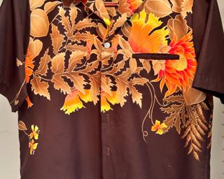 Mens Vintage HAWAIIAN Brown Orange Floral Shirt