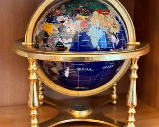 Lapis Ocean Table Top Gemstone World Globe