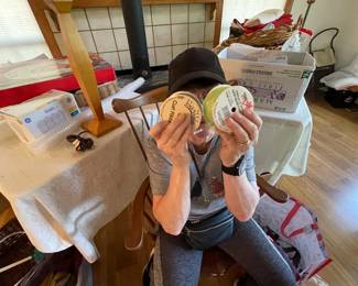 Jana demonstrated an unusual use for spools of ribbon. 