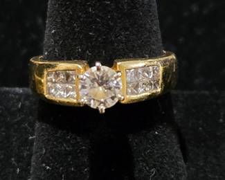 1/2 Carat Center Diamond Ring with Diamonds in 18k Yellow Gold 