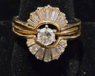 1/2 Carat Center Diamond Ring Set with over 1+ Carats Diamond Enhancer in 14k Yellow Gold 