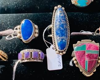 Close-up of Sterling Native American Rings - Also 10K Rings