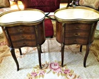 Pair of French Louis XV   Marble Top Bed Side Tables