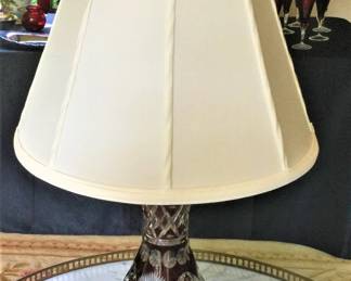 Vintage Ruby Red Cut Glass and Brass Table Lamp