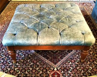 Distressed Leather Tufted Ottoman 