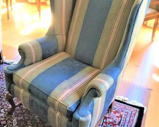 One of Two Vintage Queen Anne Wing-back Chairs