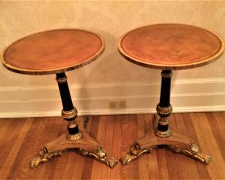  Pair of Baker Regency Ebonized and Giltwood Pedestal Side Table