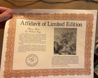 Affidavit of Limited Edition for "Flower Music" by Richard Goetz