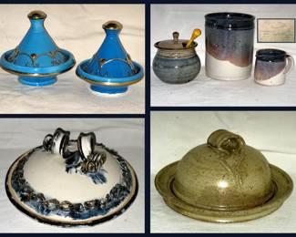 Pair of Moroccan Small Tangines and Pottery 