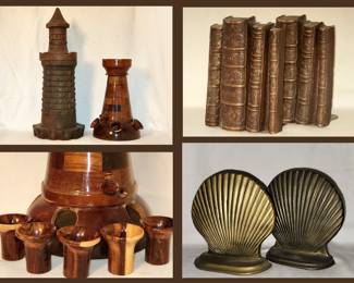 Wooden Decanter and Bookends