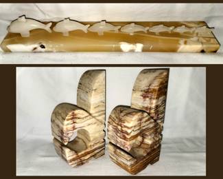 Onyx Dolphin Sculpture and Onyx Bookends