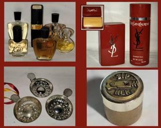 Small Perfumes, Yves St Laurent Soap and Talc, Sommelier Tastevin cups and Zipper Opener 