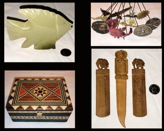Jade Fish, Metal Kabobs, Pretty Box and Carved Bookmarks 