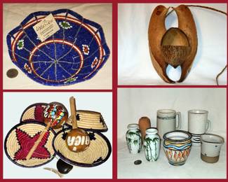 Beaded Basket Made in Africa, Coconut Birds, Baskets and Pottery 