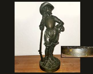 E Quesnel Signed Bronze Statue of Rolando