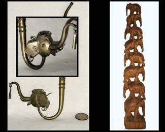 Cool Metal Pipe with Elephant Bowl and Tall Carved Wooden Elephant Totem