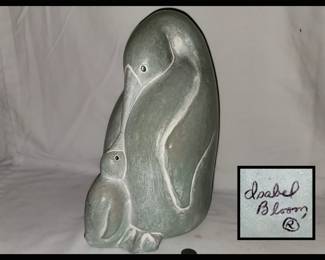 Isabel Bloom Signed Penguin and Baby Sculpture