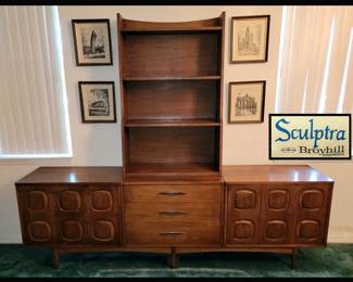 Mid Century Modern Broyhill Premier Sculptra Credenza and Bookcase