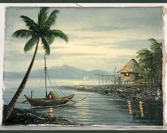 Lovely Small Tropical Signed Oil Painting on Canvas