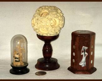 Mini Cork Art with Panda, Puzzle Ball and Inlaid Mother of Pearl Container 